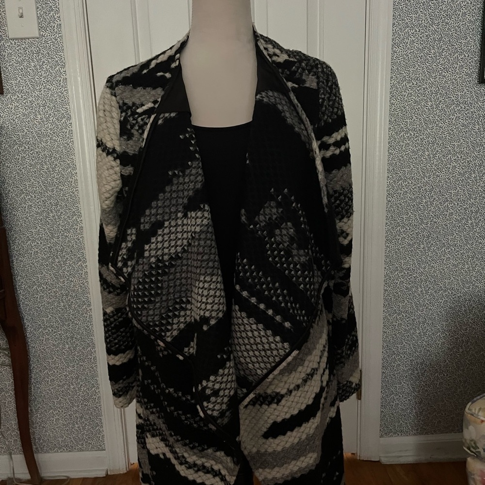 Black & Gray Wool Wrap Coat